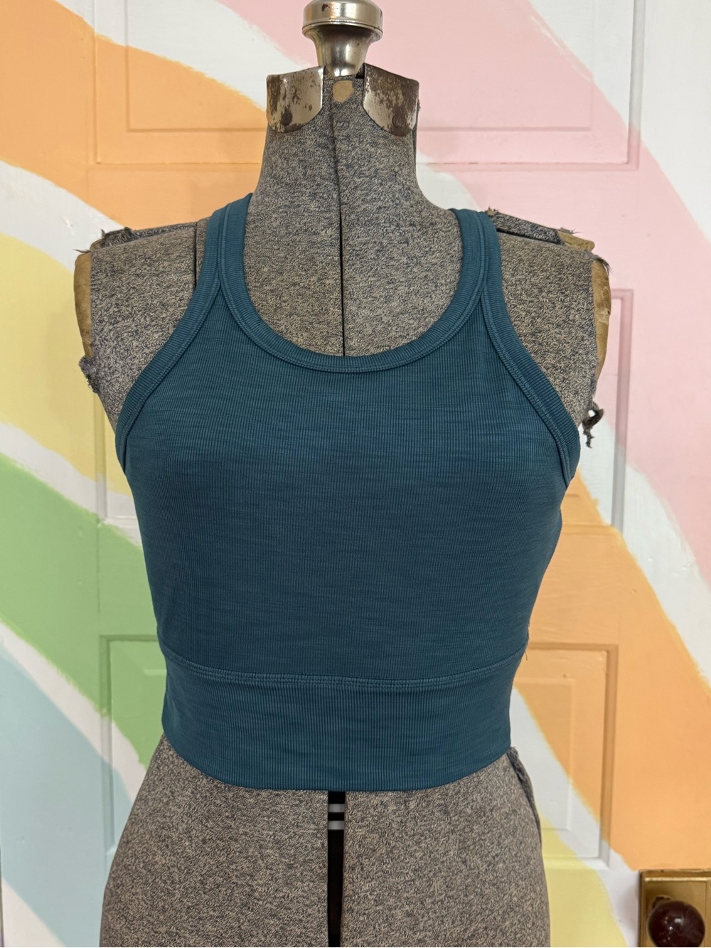 PrAna Becksa Ribbed Sports Bra Tank Teal Sz S 💛🍄